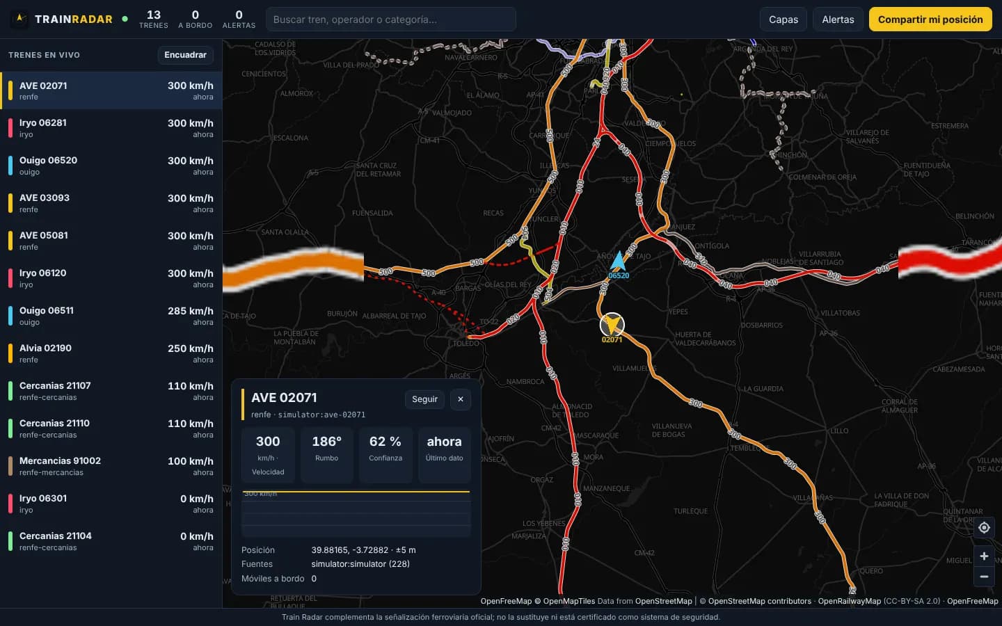 Painel de detalhe de um AVE com velocidade, rumo, confiança e fonte sobre o mapa